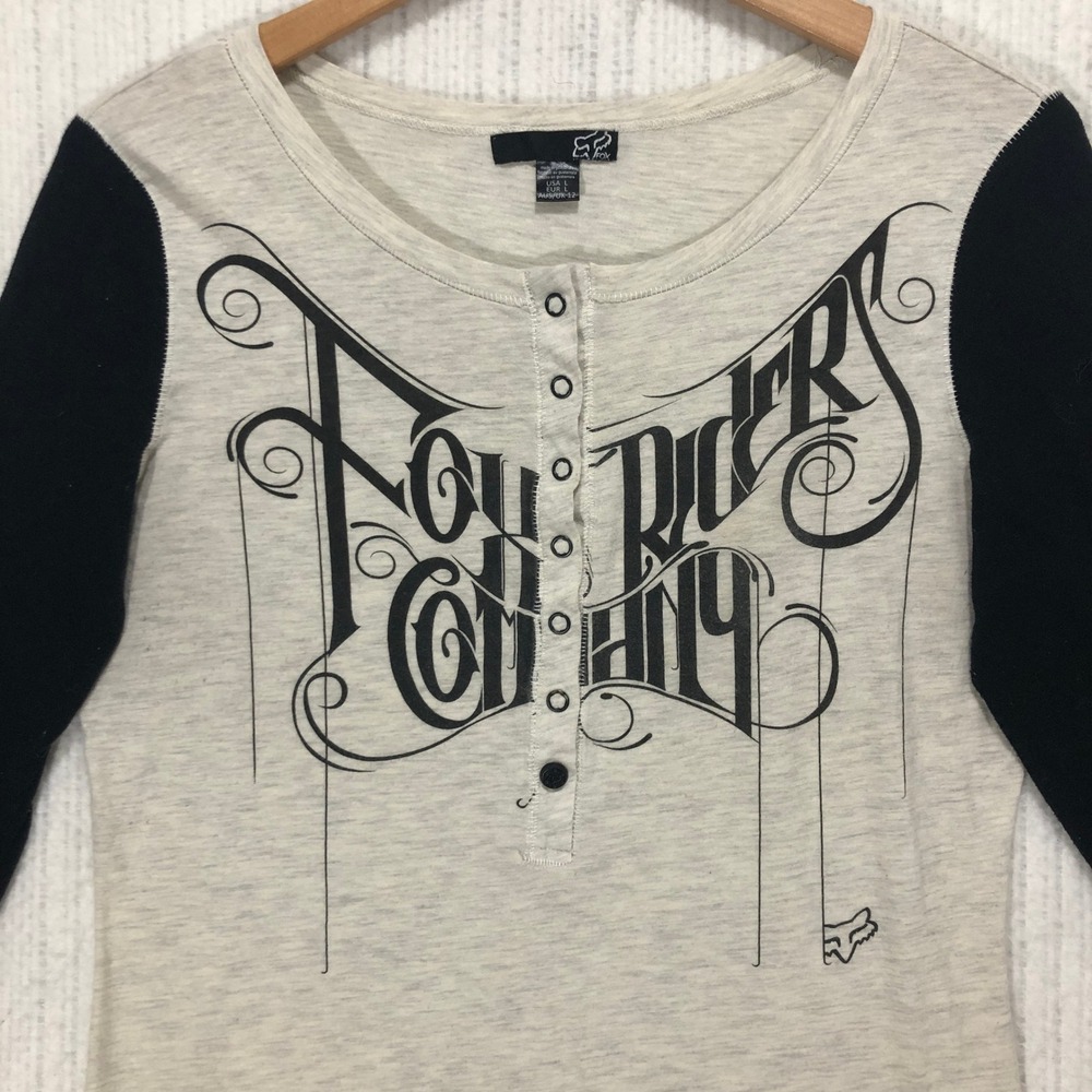 Fox Racing Womens Fox Riders Company Henley Long Sleeve Shirt Gray Black Large